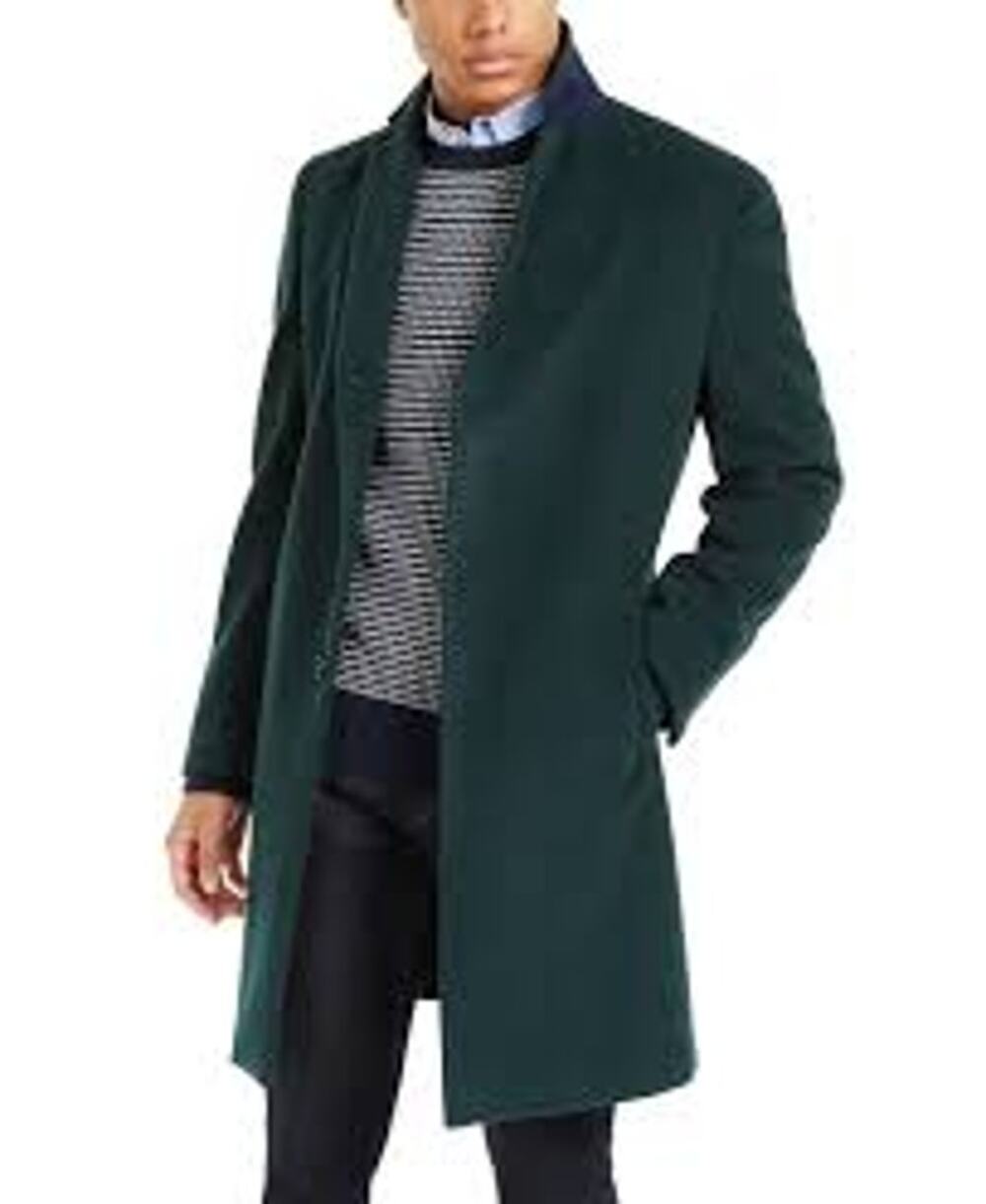 Tommy Hilfiger Addison Wool Blend Trim Fit Overcoat Green Men's Size 42R Large